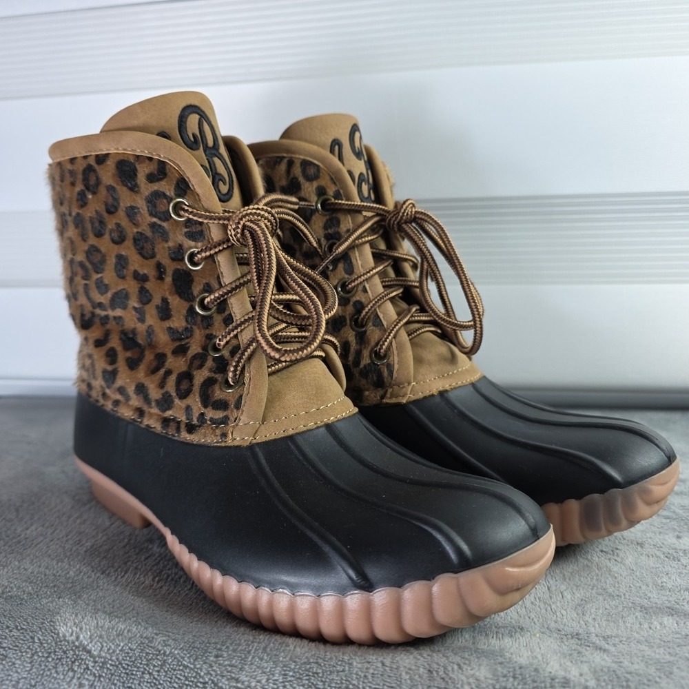 Marley Lilly Womens Leopard Rubber Duck Boots‎ Size 9 Animal Print Faux Fur